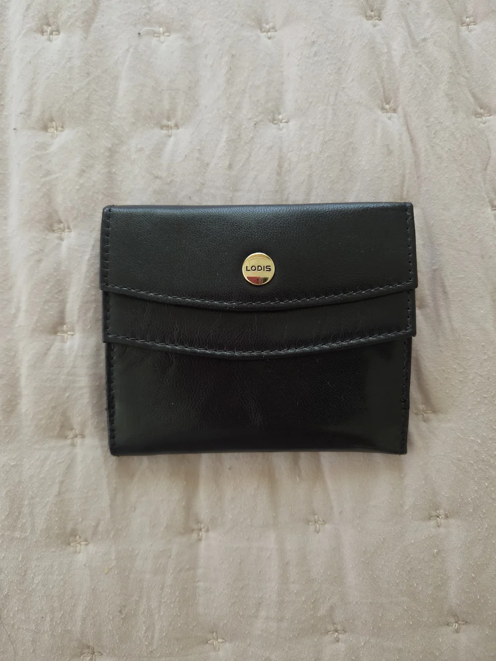 Lodis Black Leather Compact Wallet with Gold Snap